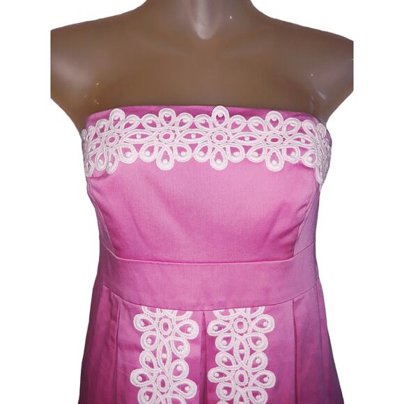 Lilly Pulitzer Sz 2 BETSEY Lace Fit N Flare Strapless Dress - Picture 6 of 10